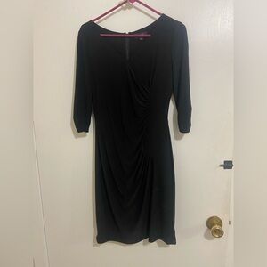 Classic Black Ruched Sleeve Dress - Women's